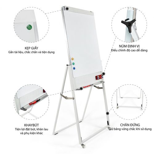 Bảng từ trắng, Bảng đào tạo, Bảng Flipchart kích thước A1 (60cmx100cm), Chân xếp dễ dàng di chuyển