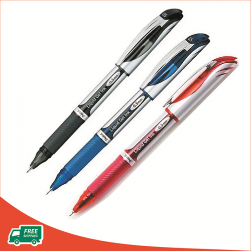 Bút ký mực Gel nét 0,5mm Pentel BLN55, thân nhựa đệm cao su, nắp đậy
