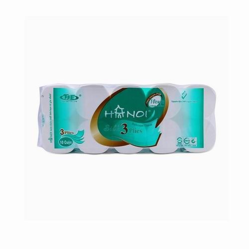 Giấy vệ sinh Hà Nội 10 cuộn , 3 lớp , không lõi màu xanh