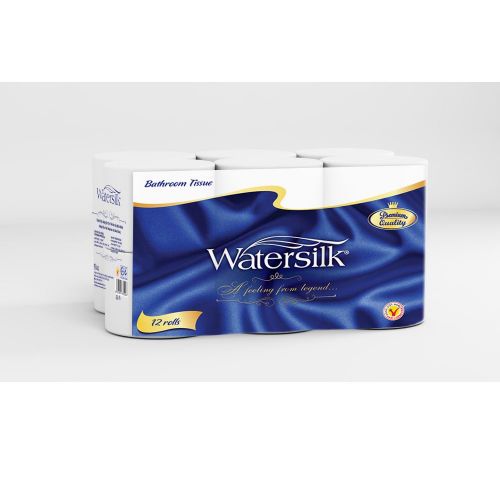Giấy vệ sinh Watersilk 12 cuộn , 2 lớp , không lõi màu xanh